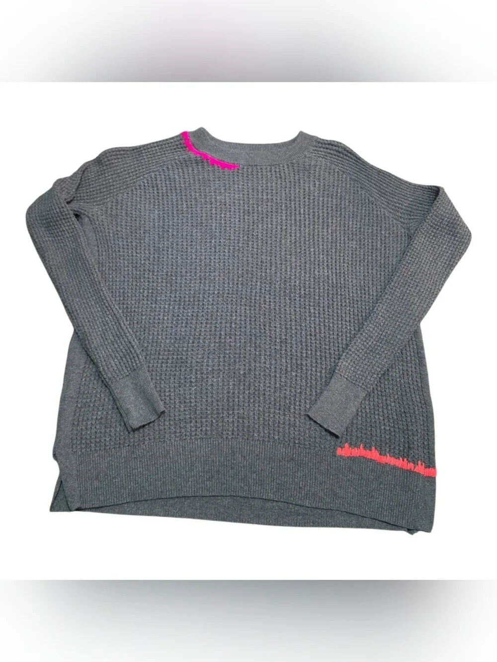 Lisa Todd Anthropologie Gray Waffle Cashmere Blend Hot Pink Accent Women’s XS